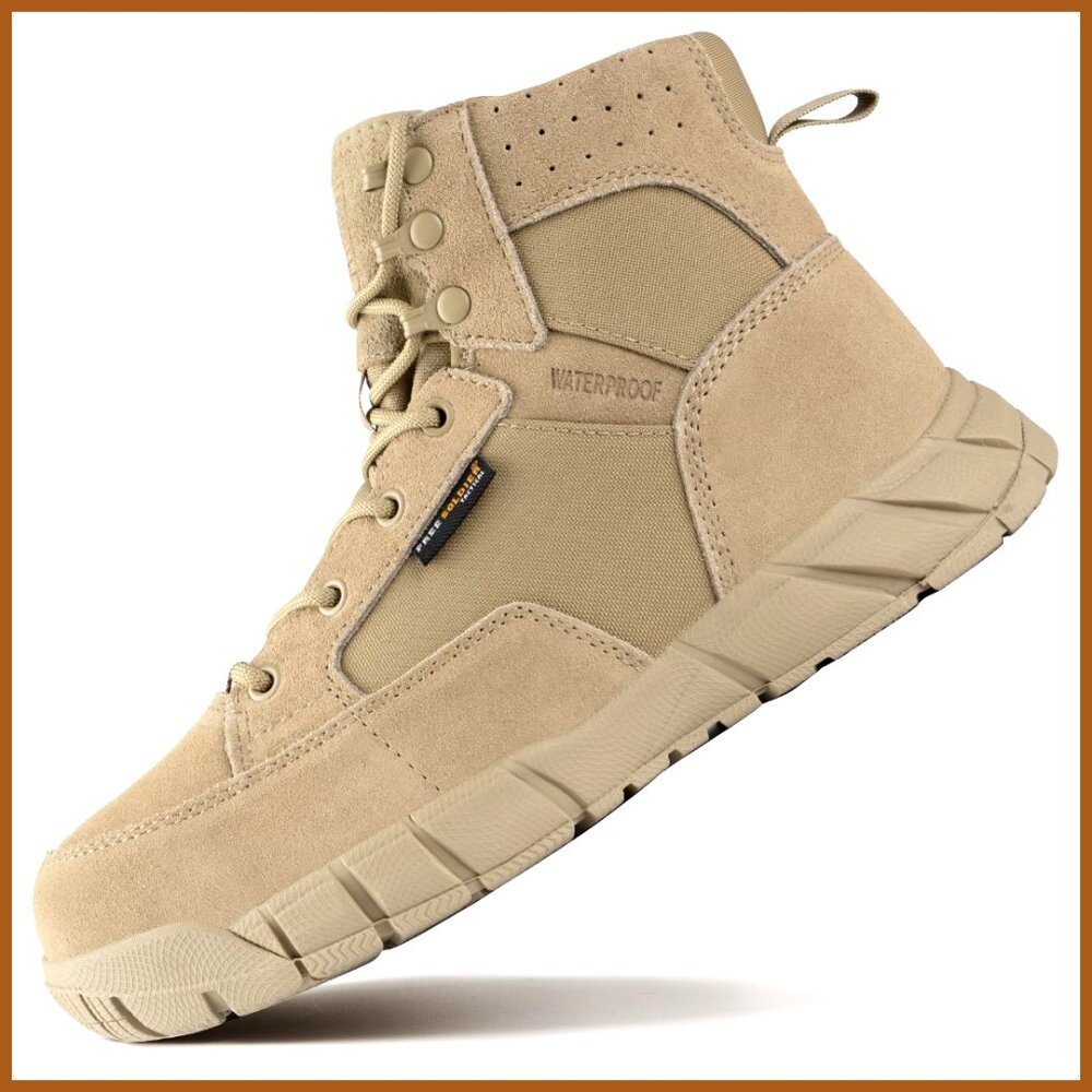 Men's 6 Inch Waterproof Suede Leather Tactical Hiking Boots Lightweight